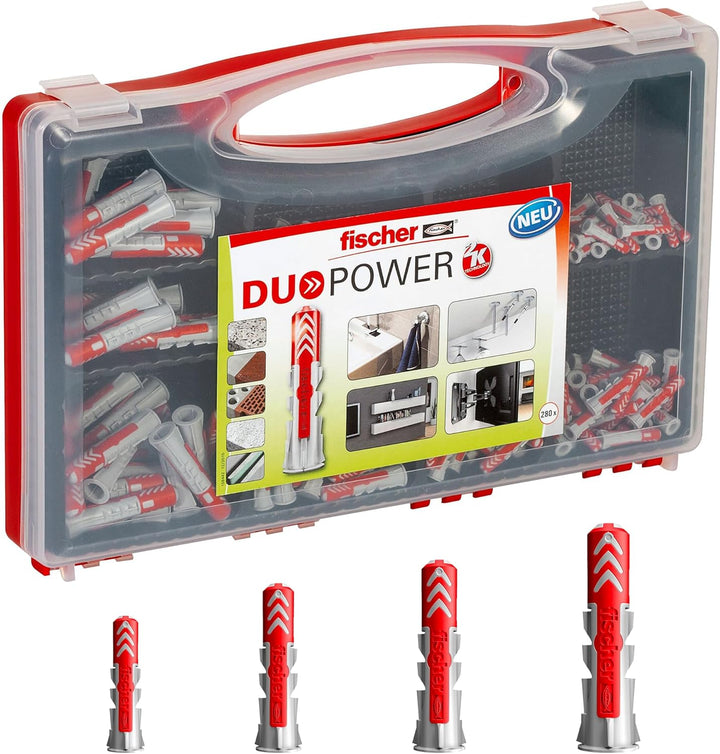 fischer Red-Box DuoPower, Sortimentsbox mit 280 DuoPower Dübeln (30 Stk. 5 x 25, 140 Stk. 6 x 30, 80