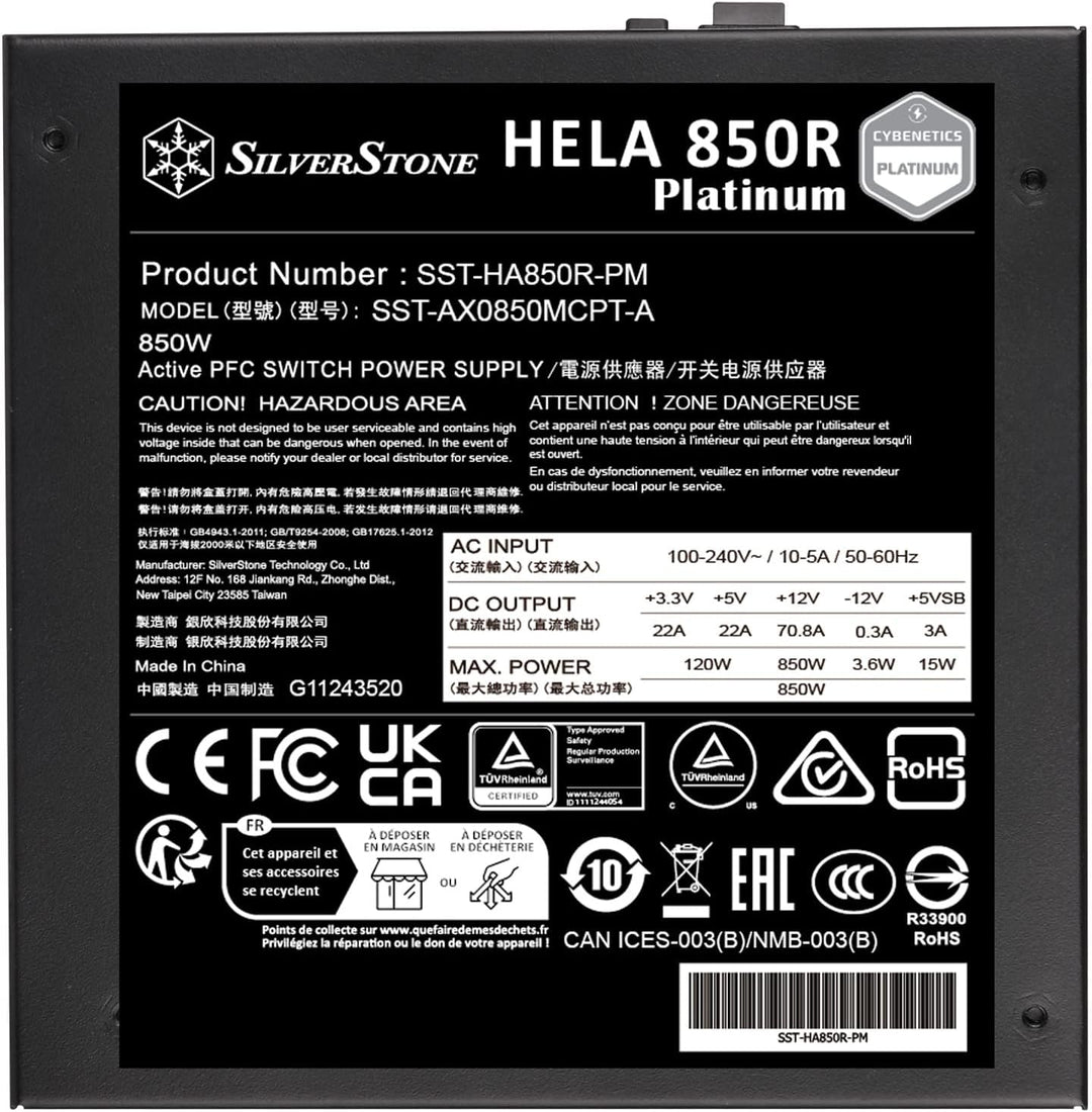SilverStone Technology SST-HA850R-PM - HELA Vollständig modulares PCIe 5.0 Cybenetics-Platinum-ATX-N