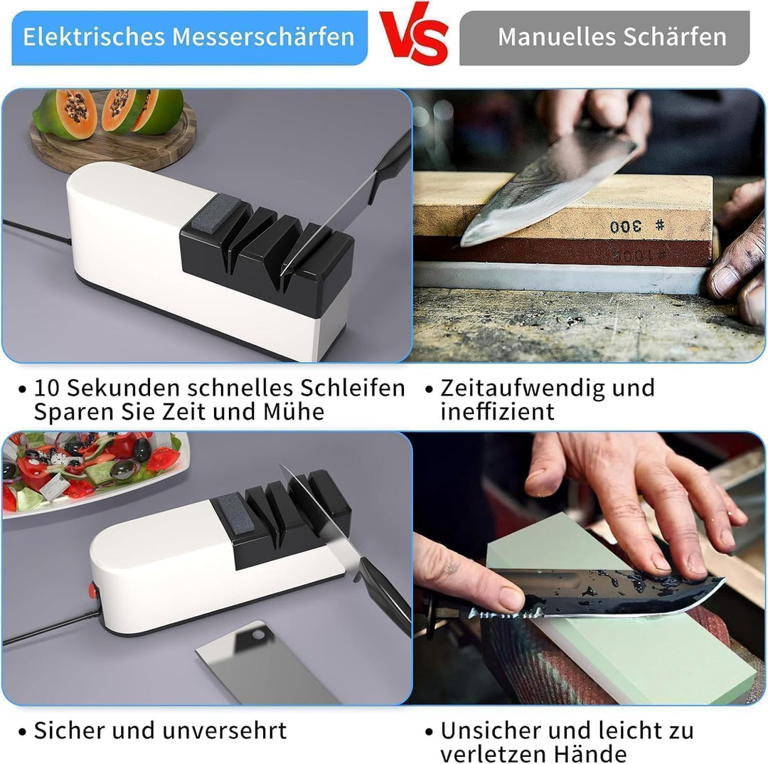 Elektrischer Messerschärfer, 5 in 1 Messerschärfsystem mit gerader Klinge, Profi-Diamant Messerschär