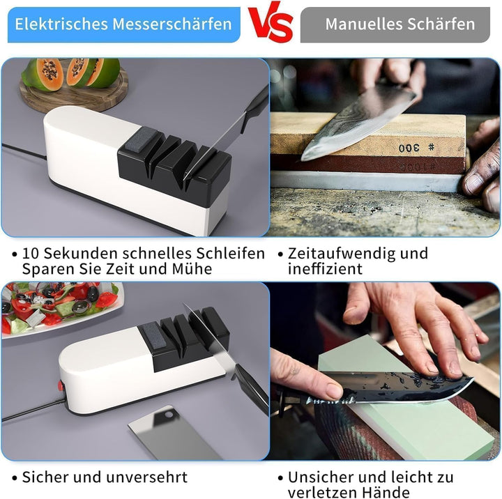 Elektrischer Messerschärfer, 5 in 1 Messerschärfsystem mit gerader Klinge, Profi-Diamant Messerschär