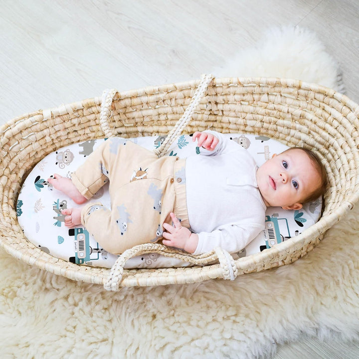 Spannbettlaken Kinderwagen stubenwagen für Babybett - 2X Bezug mit 1x Wasserdicht matratzenschoner -