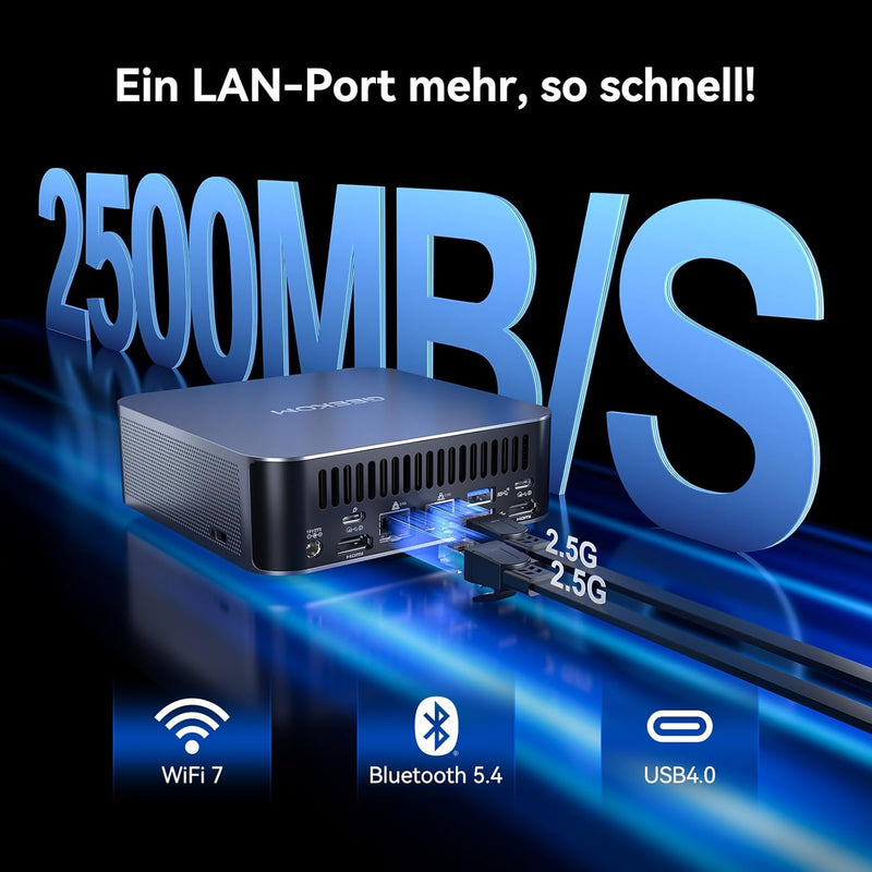 GEEKOM AI Mini PC GT1 Mega - Intel Core U7 155H,16 Kerne 22 Threads, Bis zu 4.8GHz, 2.5Gbps Dualer L