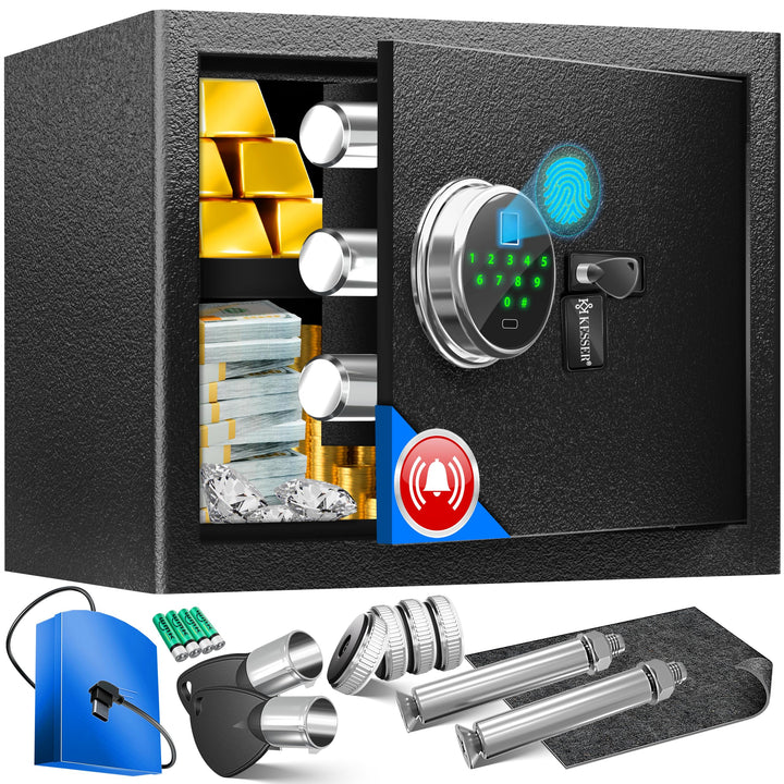 KESSER® Elektr. Tresor mit Fingerabdruck &amp; Schlüssel L | Inkl. Notfallakku | Elektronischer Safe | 3