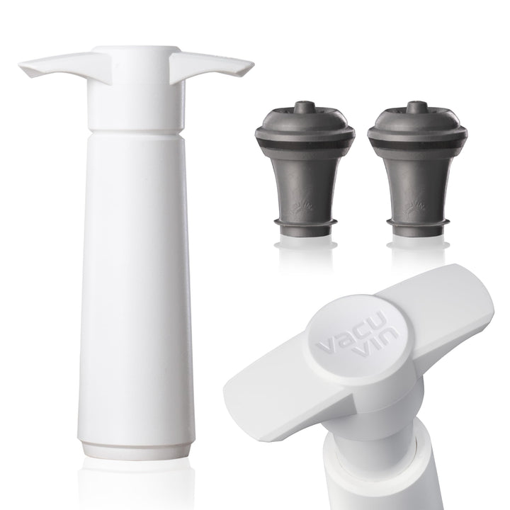 Vacu Vin Original Weinpumpe Weiss mit 2 Vakuumstopfen – Weisses Wein Konservierer-Set – Handpumpe zu