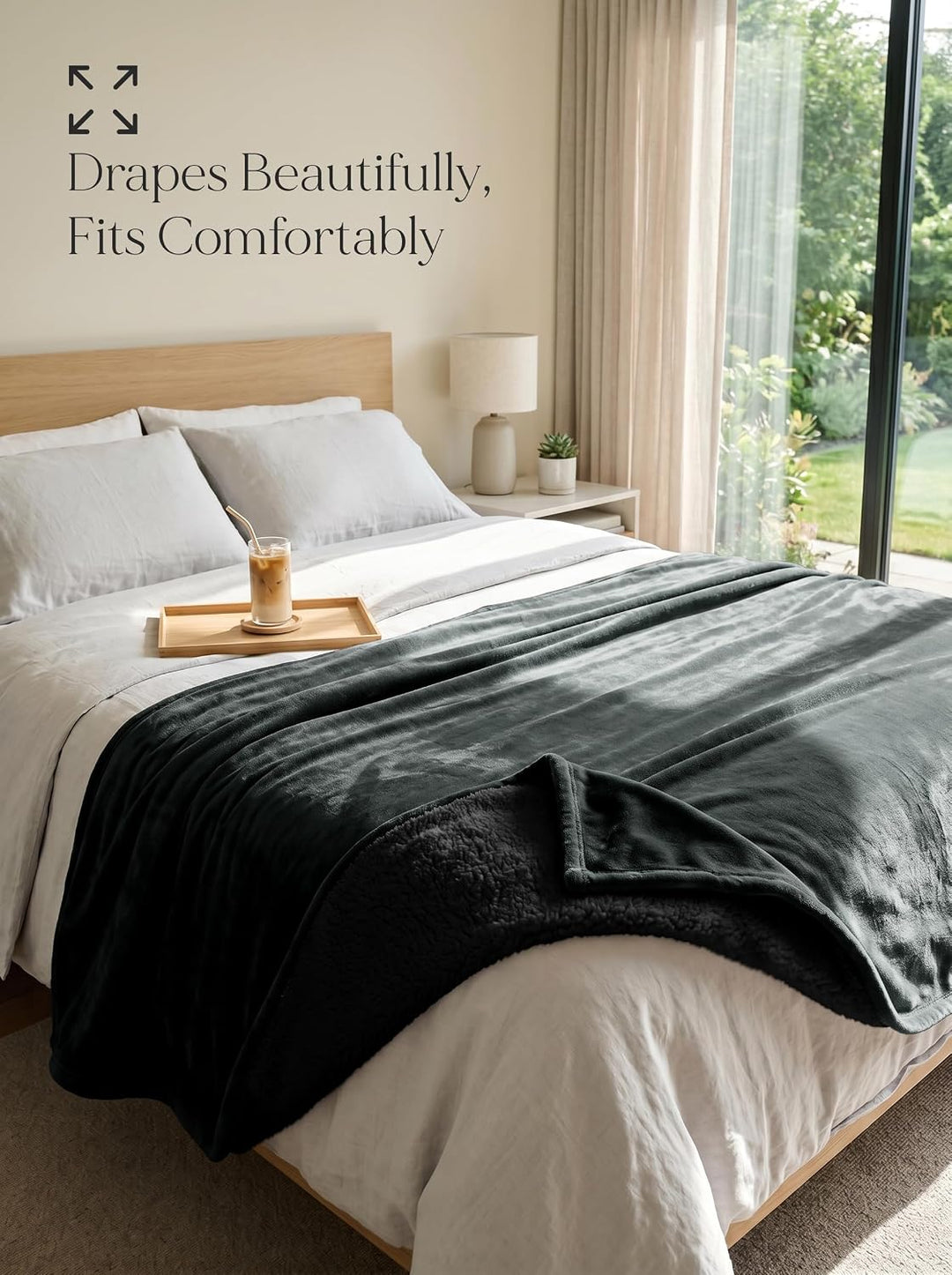 Utopia Bedding Sherpa Decke [Schwarz, 228x228 cm] - 480GSM Thick Warm Plüsch Fleece Wendedecke für B
