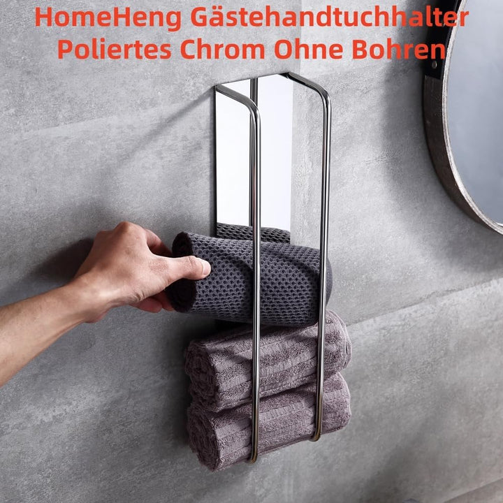 HomeHeng Gästehandtuchhalter Ohne Bohren Chrom, Handtuchregal Selbstklebend Edelstahl SUS304 Handtuc