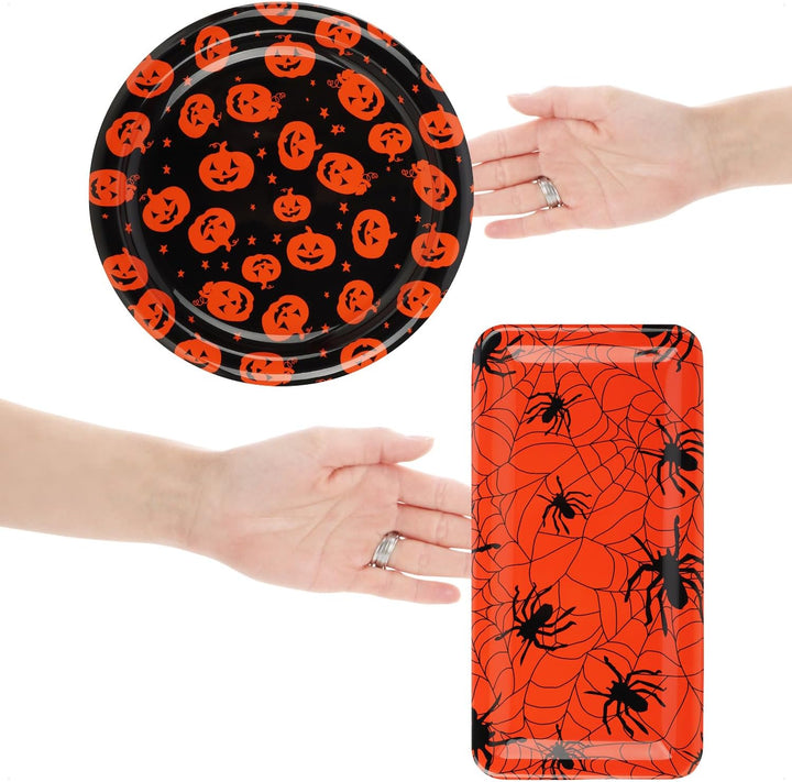 com-four® 15x Dekoteller Halloween - hochwertige, wiederverwendbare Kunststoffteller im Spinnen- und