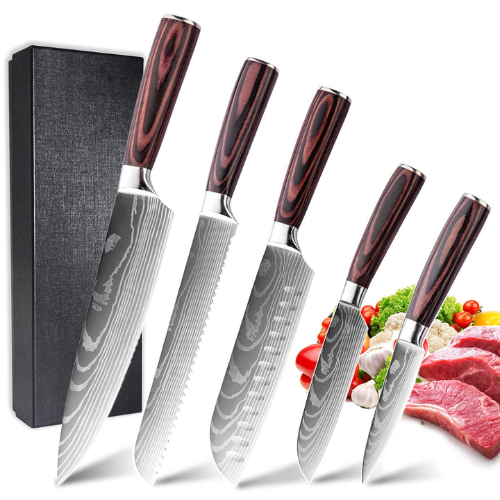 Messerset 5-tlg, Küchenmesser Set aus Hochwertigem Edelstahl, Premium Küchenmesserset Ergonomischem