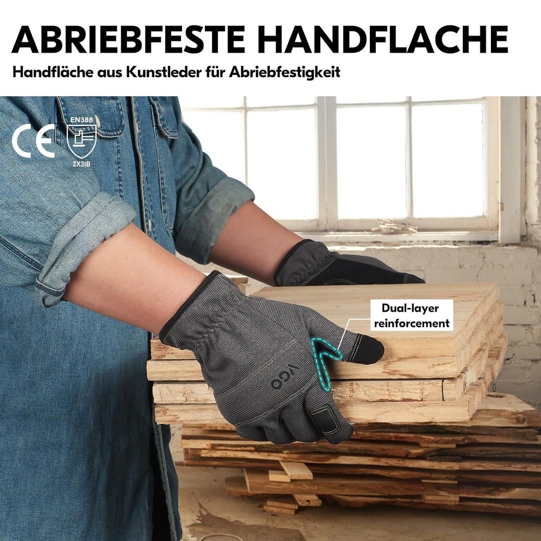 Vgo... 2 Paare Arbeitshandschuhe, Nubuklederpalmen, leicht Belastungsarbeit (NB7581) XL (2er Pack) G