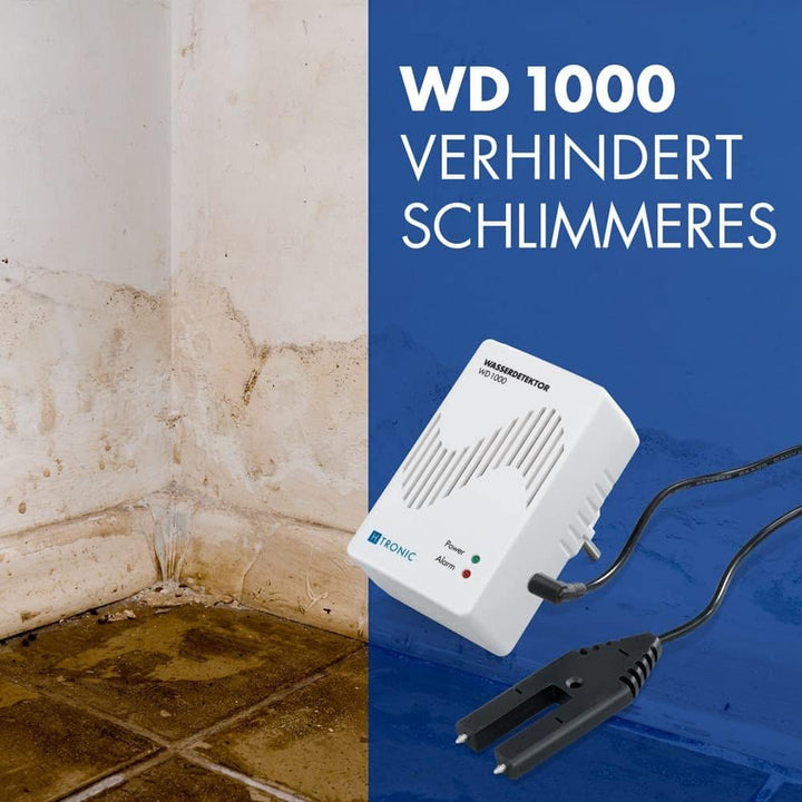 WD 1000 Wasserdetektor (Wassermelder, Wasseralarm, Wasserwächter) mit externem Wassersensor gegen Wa