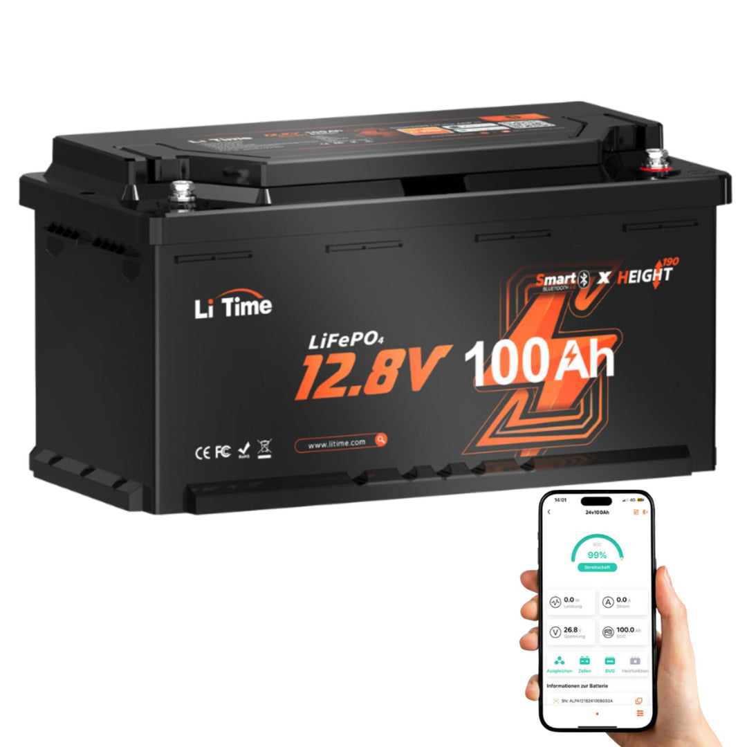 LiTime 12V 100Ah LiFePO4 Wohnmobil Batterie mit Bluetooth &amp; 100A BMS, Tieftemperaturschutz, 4000-150