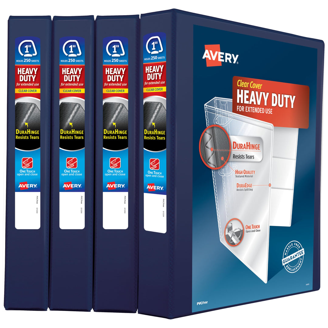 Avery Robuster 3-Ringbuch, 2,5 cm One-Touch-schräger Ring, für 21,6 x 27,9 cm Papier, 4 marineblaue