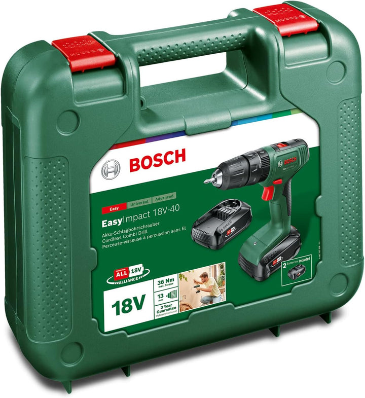 Bosch Akku Schlagbohrschrauber EasyImpact 18V-40 (2 Akku 2,0 Ah, 18 Volt System, im Koffer)