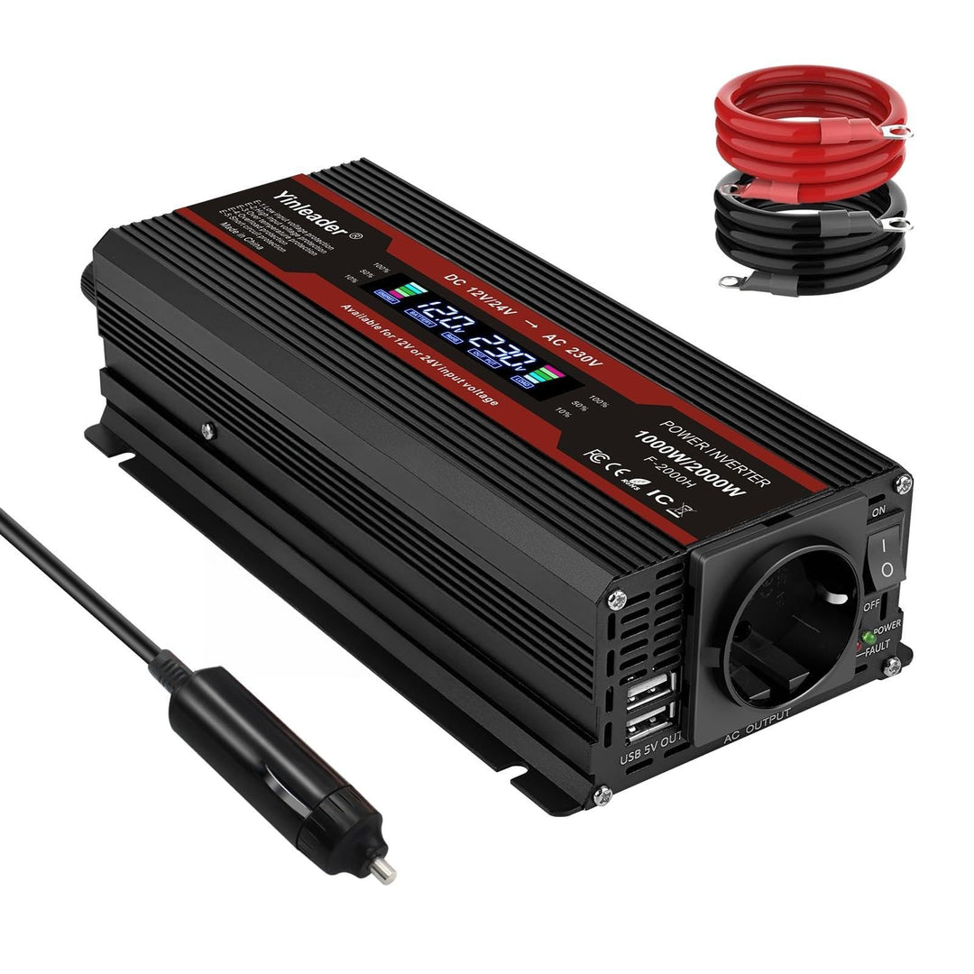 Yinleader Modifizierter Sinus Wechselrichter 12V/24V auf 230V Spannungswandler 1000W / 2000W LCD-Dis