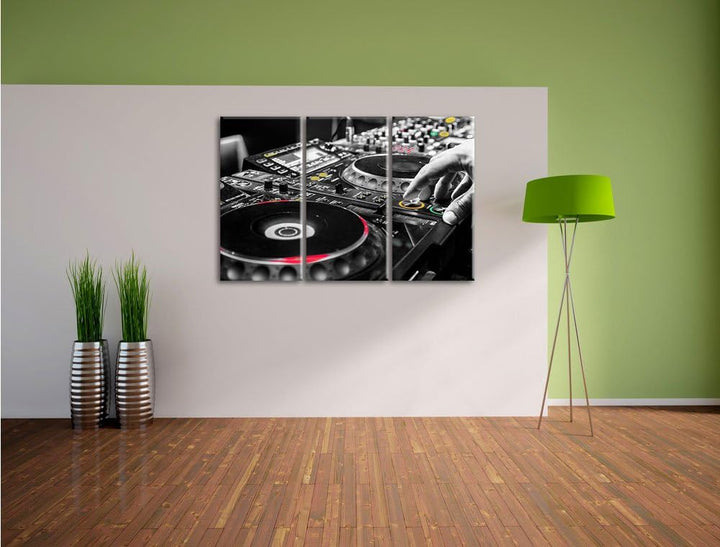 Pixxprint Modern beleuchteter DJ Pult als Leinwandbild/Grösse: 3 Teilig (120x80) cm/Wandbild/Kunstdr