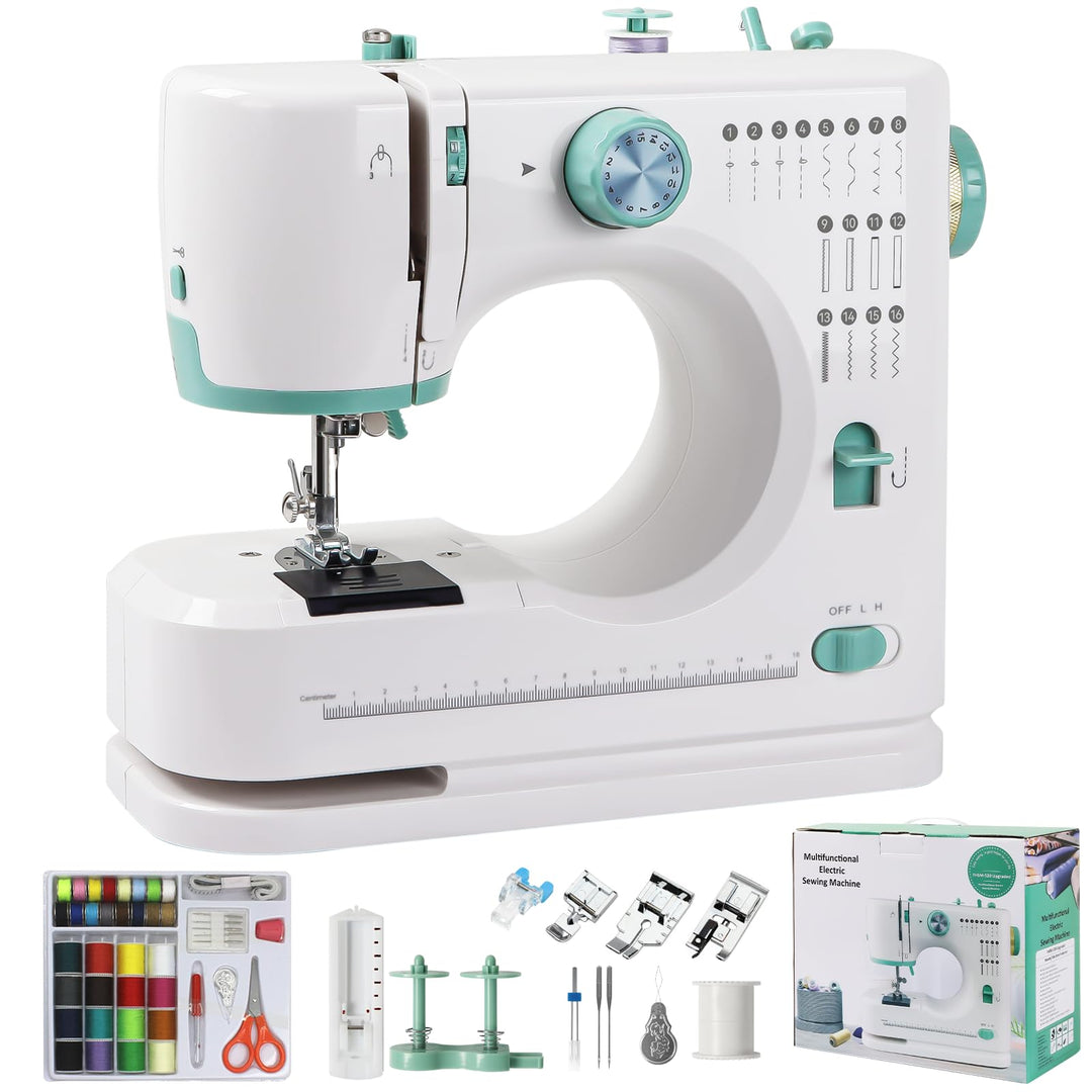 Nähmaschine für Anfänger und Kinder, Qoosea 16 Stichmuster Overlock Nähmaschine Einfach zu Bedienen,