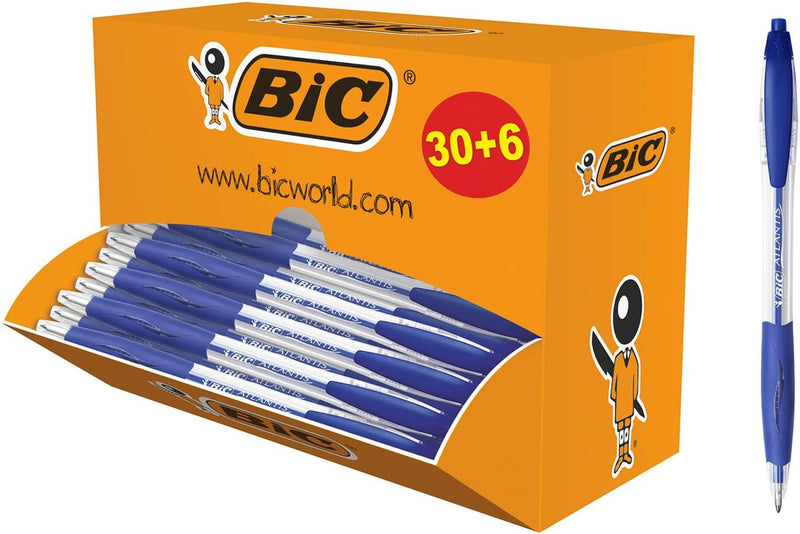 BIC 920286 Kugelschreiber Atlantis Classic, in Blau, Strichstärke 0,4 mm, nachfüllbar, 36er Pack, Id