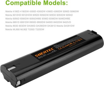 2Packs Shentec NI-MH 3500mAh 9.6V Ersatzakku für Makita Akku 9000 9001 9002 9033 9600 191681-2 19253