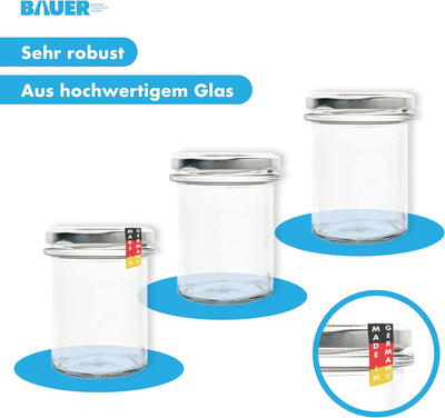 flaschenbauer.de 24er Set Sturzgläser 214 ml inkl. silberne Twist Off Deckel TO66 zum Einmachen von