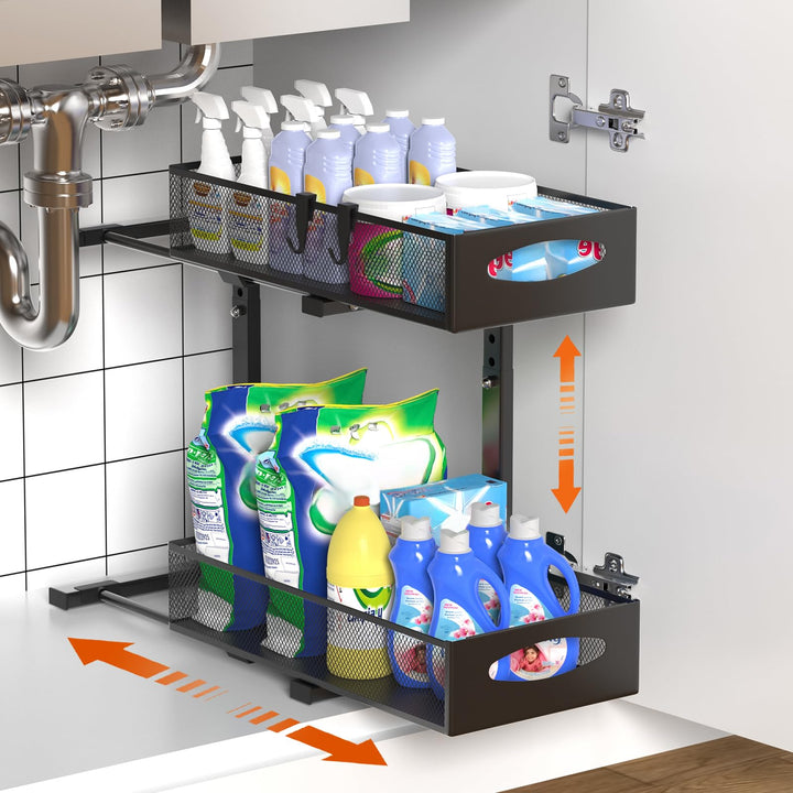 Housolution Spülschrank Organizer, 2 Etagen Metall Ausziehbares Unter Waschbecken Regal mit Schiebes