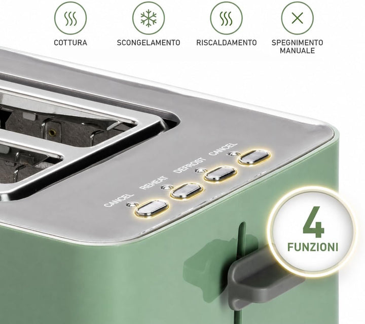 Tognana Iridea Wireless Toaster mit Doppelstecker und Krümelsammler, Salbeigrün