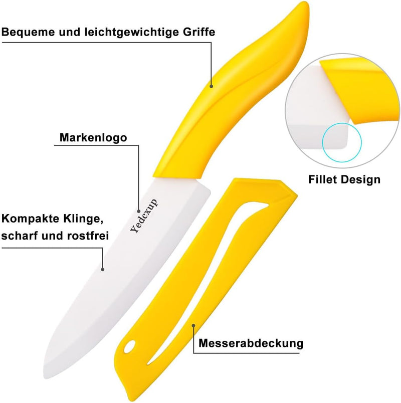 Keramikmesser Set 4 - Sehr scharf Gemüsemesser Gute Handhabung küchenmesser klein, Enthält ein 7.6cm