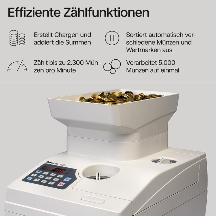 Safescan 1550 HighSpeed Münzzähler zählt schnell sortierte Münzen - Robuste Geldzählmaschine für Mün