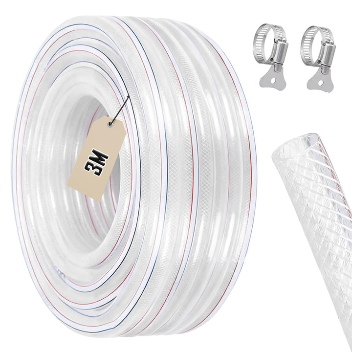 PVC Schlauch 25 x 32 mm – Klarer Geflochtener Saug- Und Druckschlauch Inkl. 2 Schlauchschellen, Flex