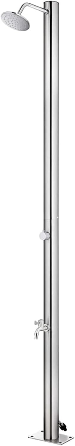 Gartendusche mit Grauer Bodenplatte, Outdoor Shower, Garten Dusche, Aussendusche Garten, Duschkopf F