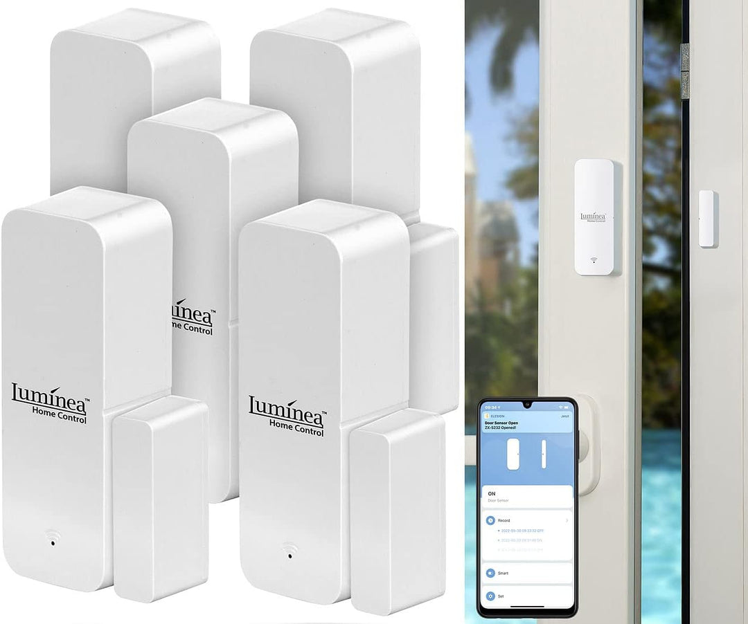 Luminea Home Control Türsensor: 5er-Set ZigBee-Tür- & Fensteralarm, für Alexa, GA und Siri, App (Tür