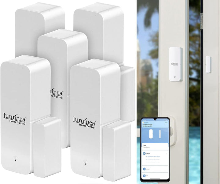 Luminea Home Control Türsensor: 5er-Set ZigBee-Tür- & Fensteralarm, für Alexa, GA und Siri, App (Tür