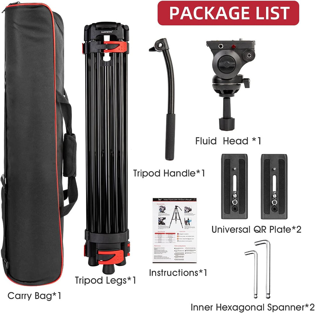 Heavy Duty Stativ 183 cm, Lusweimi Professionelles Aluminium-Videokamera-Stativ mit 2 Stück Universa