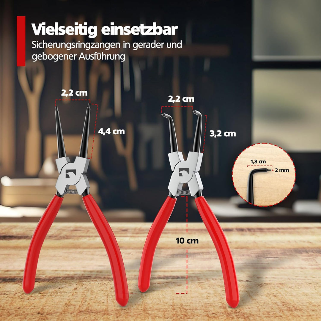 RAVN HAMAN 4 x Sprengringzangen 175 mm Rot - - Sicherungsringzangen mit präzise geformten Zangenspit