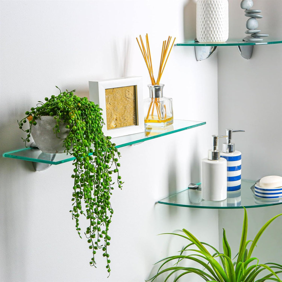 Harbour Housewares 3X Klar 50cm Schwebende Wandregale aus Glas - Badezimmer Dusche Küche Regale Lage
