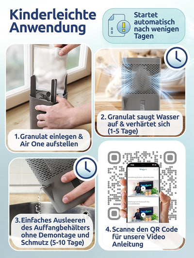 BonAura® AirOne Luftentfeuchter ohne Strom mit 360° Belüftung I Raumentfeuchter mit Ausgiesser & 680