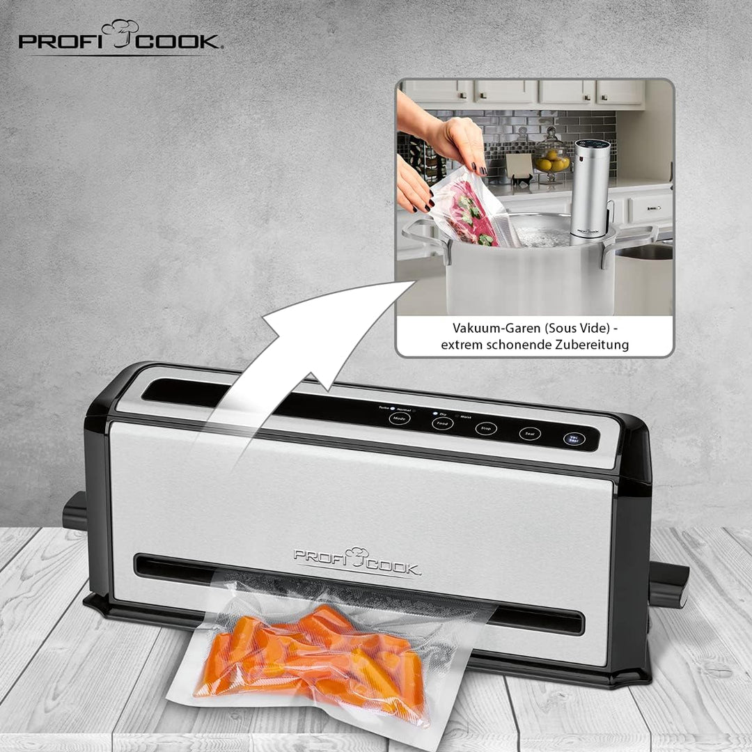 ProfiCook PC-VK 1133 Edelstahl-Vakuumiergerät, Lebensmittel bleiben vakuumiert bis zu 8x länger fris