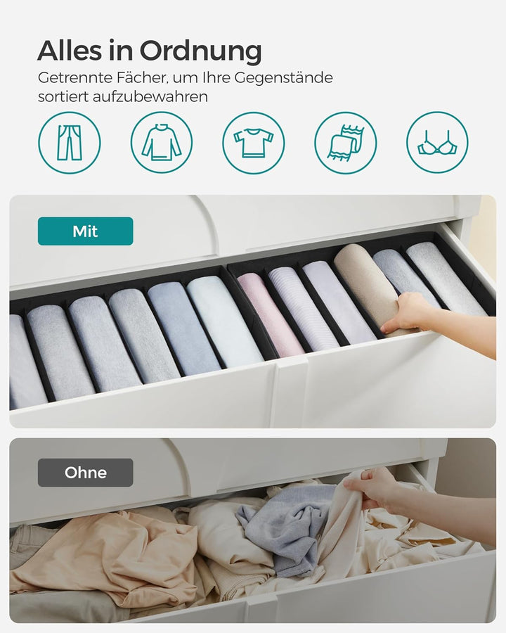 SONGMICS Kleiderschrank-Organizer 4er Set, Aufbewahrungsbox 6 Fächer, Schubladen-Ordnungssystem, Ord