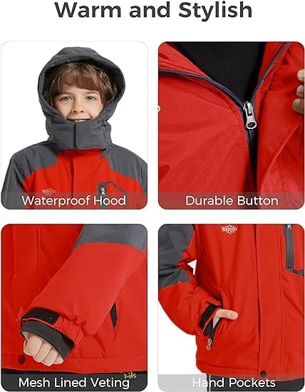 Wantdo Jungen Berg Ski Jacke Warmer Winter Fleece Mäntel Wasserdichter Atmungsaktive Jacke Outdoor K