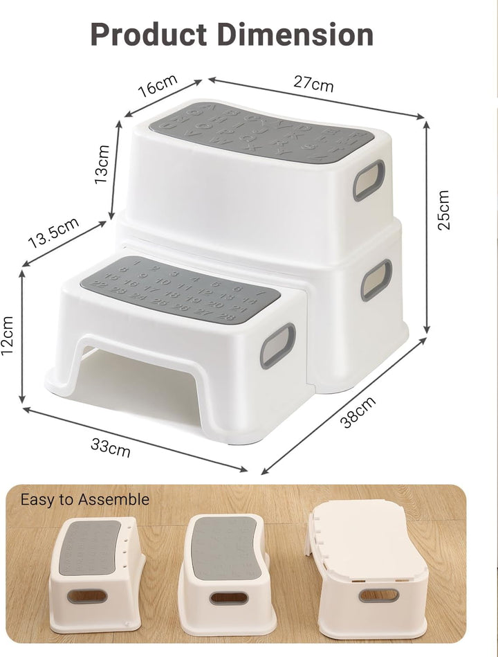 2er-Pack Tritthocker Kinder 2 Stufen, Robuster Kinder Hocker Zweistufiger Tritthocker für Badezimmer