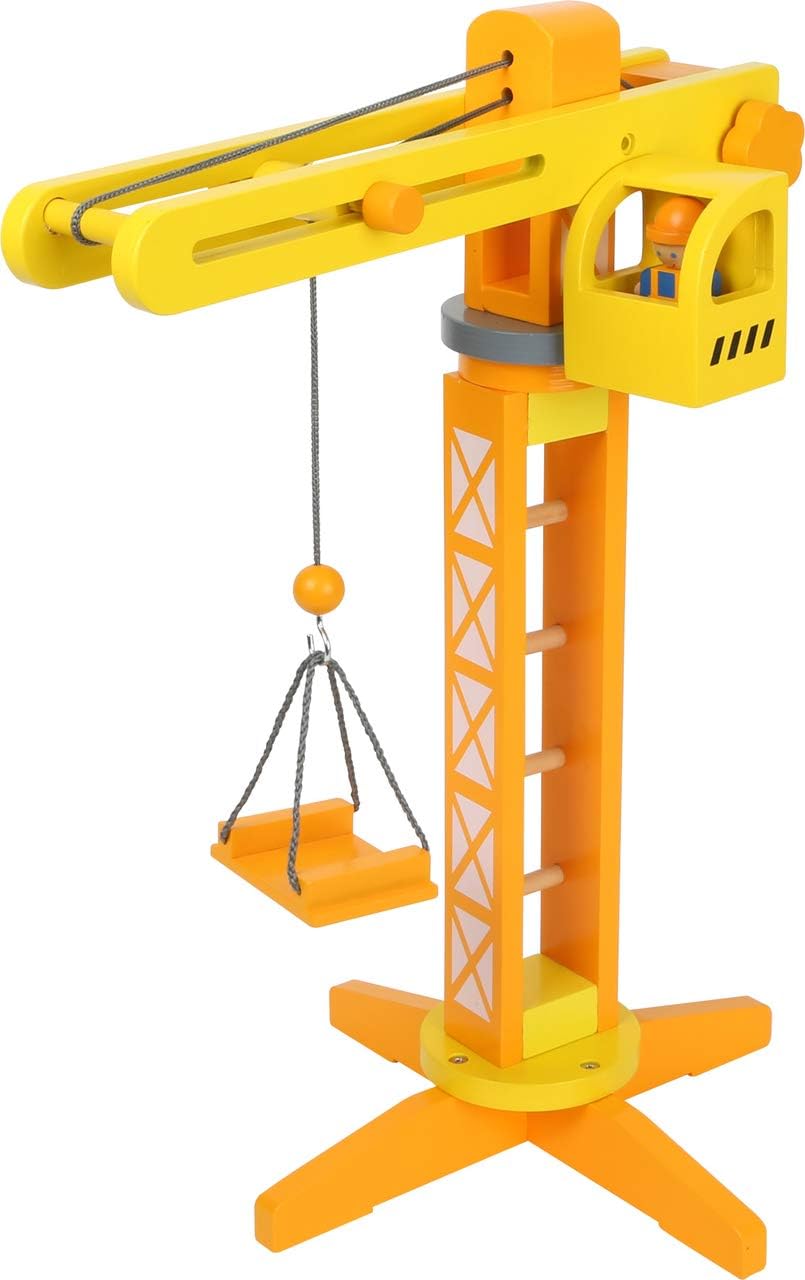 small foot Baukran mit Baustellenzubehör aus Holz, Spiel-Set für Kinder ab 3 Jahren, 12007, Baukran