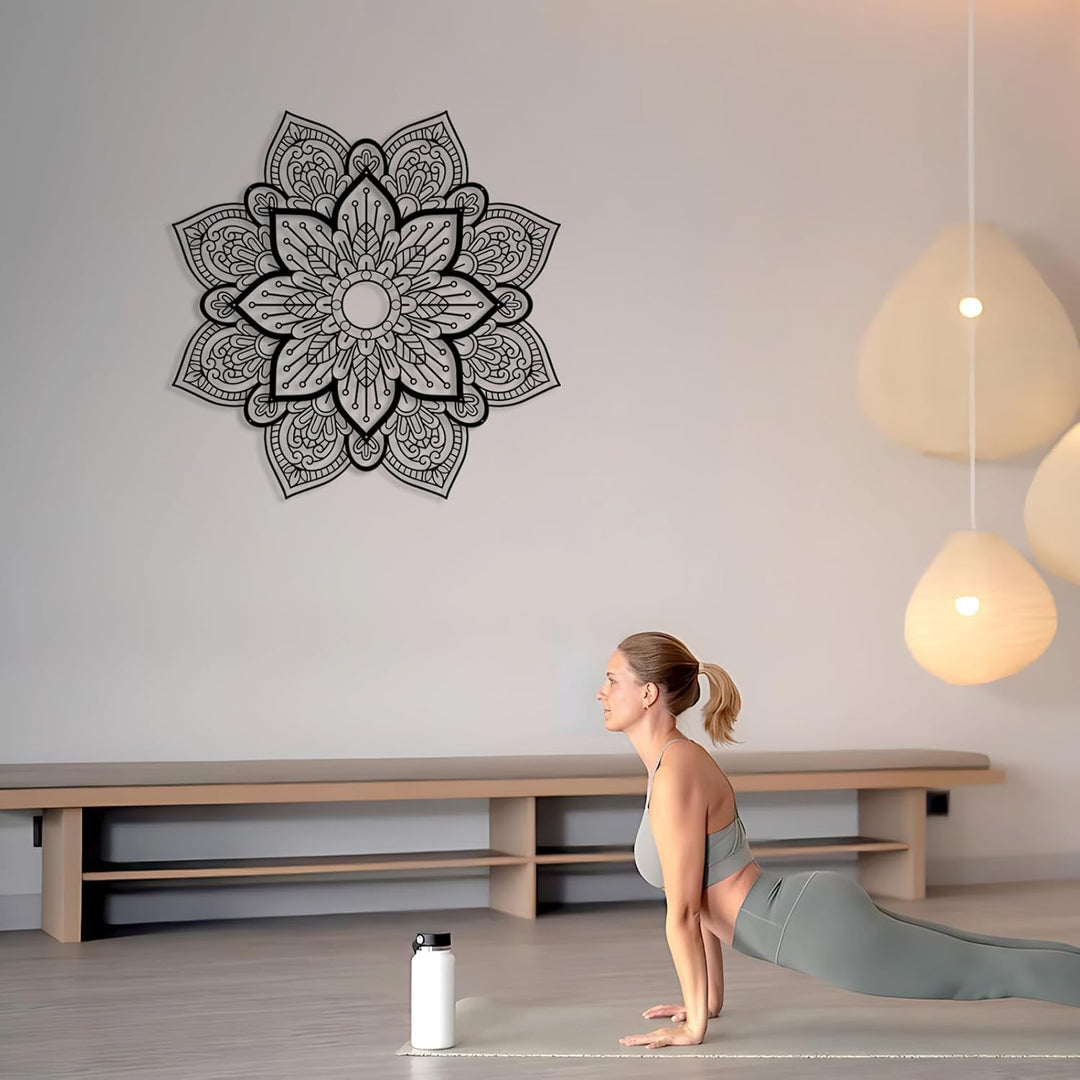 Resama Grosses Metall Rundes Mandala Wanddekor, Einzigartige Lotusblume Wanddekoration für Wohnzimme