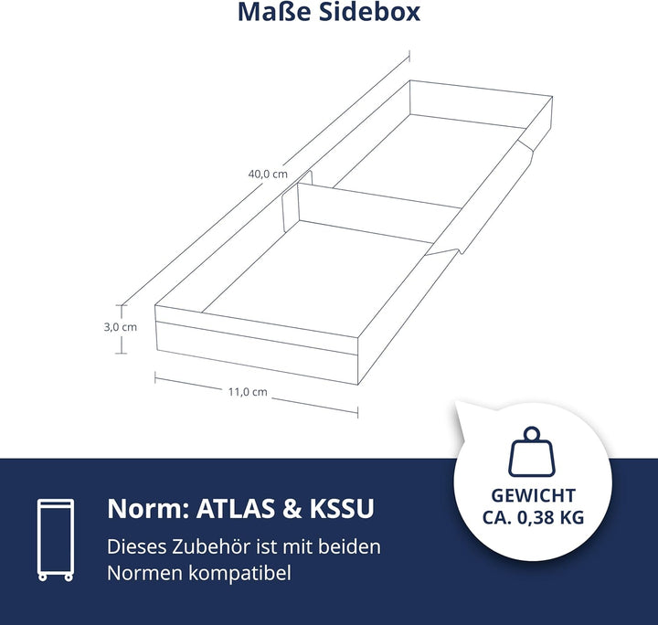 VanDeBord Flugzeugtrolley Sidebox 400x30 (inkl. Unterteilung), Zubehör für Flugzeugtrolleys, Airline