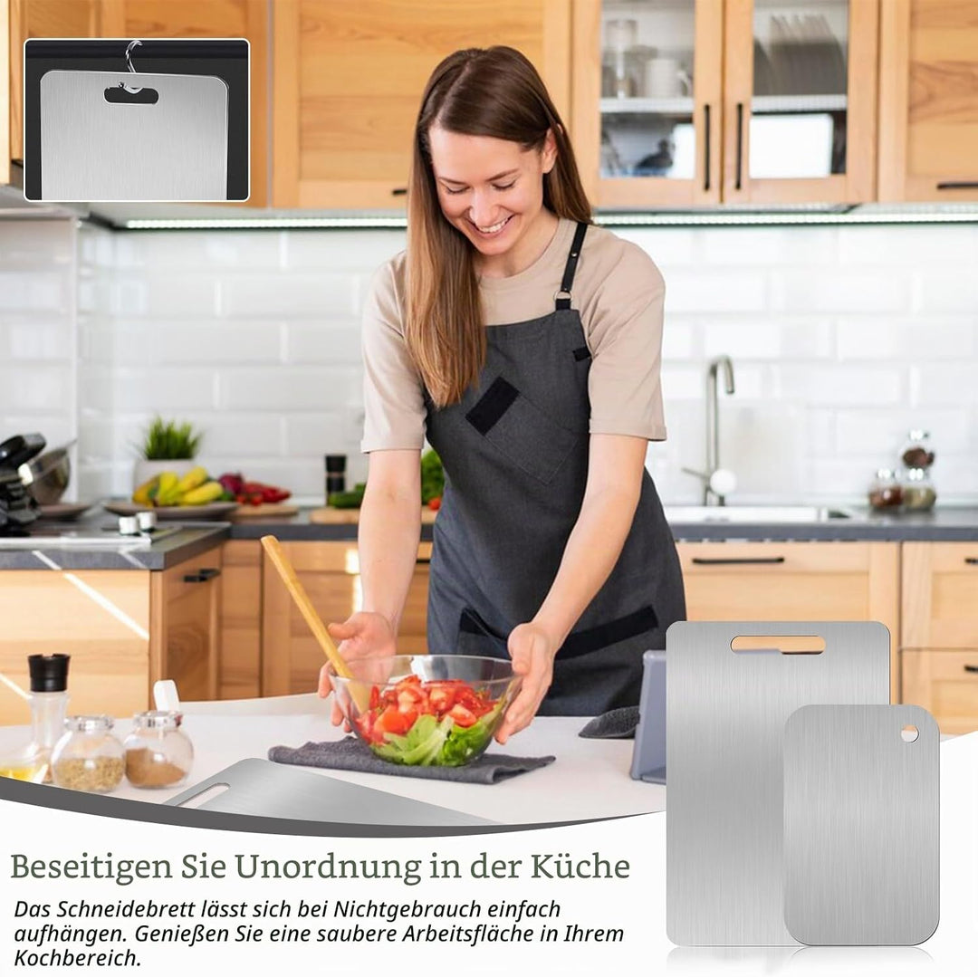 Titan Schneidebrett Set 2 Stück, S316 Edelstahl Schneidebrett | Titan Chopping Board, Doppelseitiges