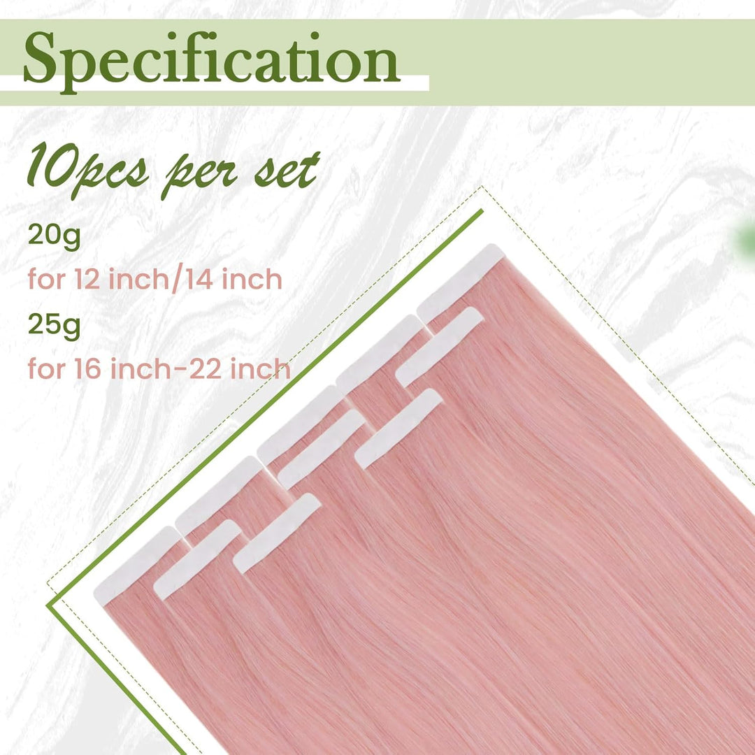 RUNATURE Pink Extensions Tape in Echthaar Bunt 55cm Remy Echthaar Tape in Haarverlangerung Rosa Mens