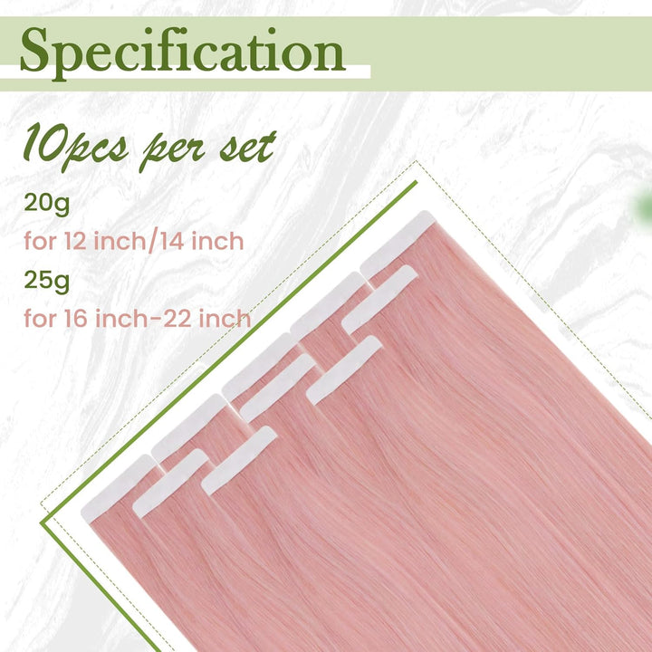 RUNATURE Pink Extensions Tape in Echthaar Bunt 55cm Remy Echthaar Tape in Haarverlangerung Rosa Mens