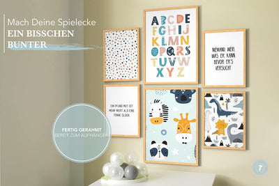 Papierschmiede® Bilder Kinderzimmer Kids Mood Poster Set ABC Dino Safari, Gerahmte Bilder fürs Kinde