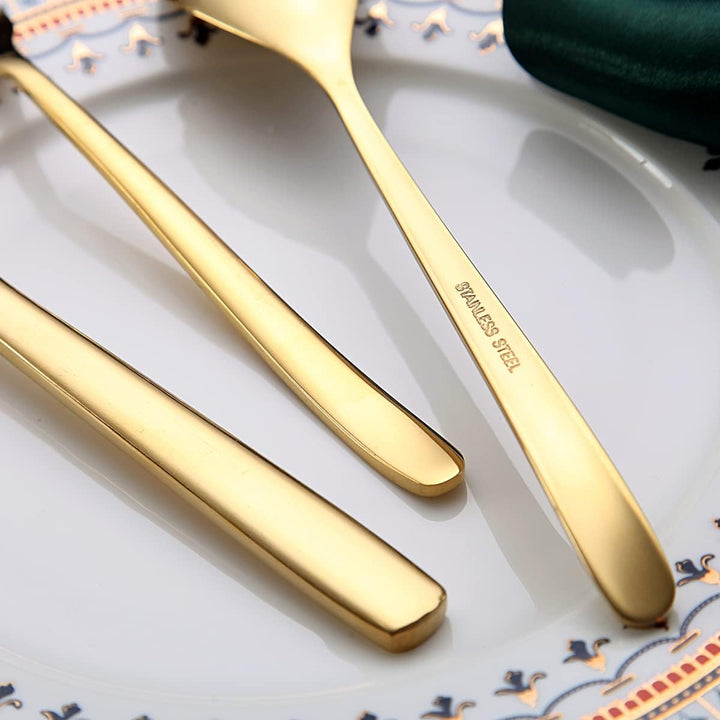 Berglander Gold Besteck-Set 30-teilig, Stabiler Edelstahl Titanium Besteck Goldenes Besteck-Set Rost