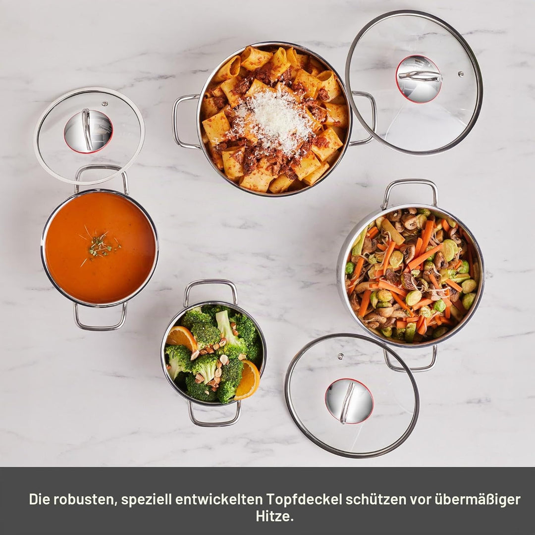 Karaca Emirgan 8-Tlg, Kochgeschirr Set aus Stahl Topfset, Kochgeschirr set, Kochtopfsets, Edelstahl,