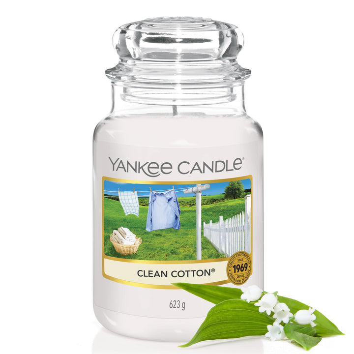 Yankee Candle Duftkerze im Glas (gross) – Clean Cotton – Kerze mit langer Brenndauer bis zu 150 Stun