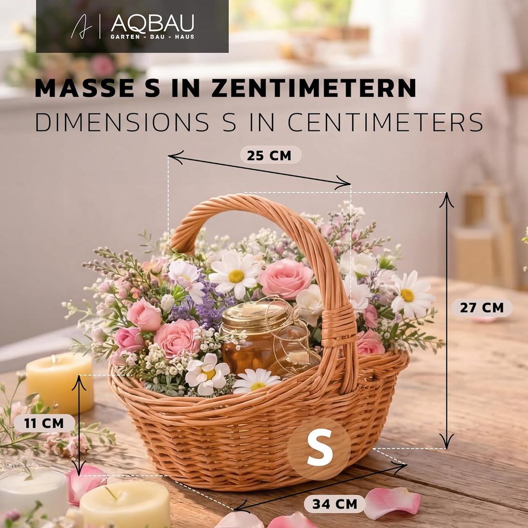 Geschenkkorb S mit Henkel, Weidenkorb Geflochten Natur, Präsentkorb für Geschenke und Ostern, 34 x 2